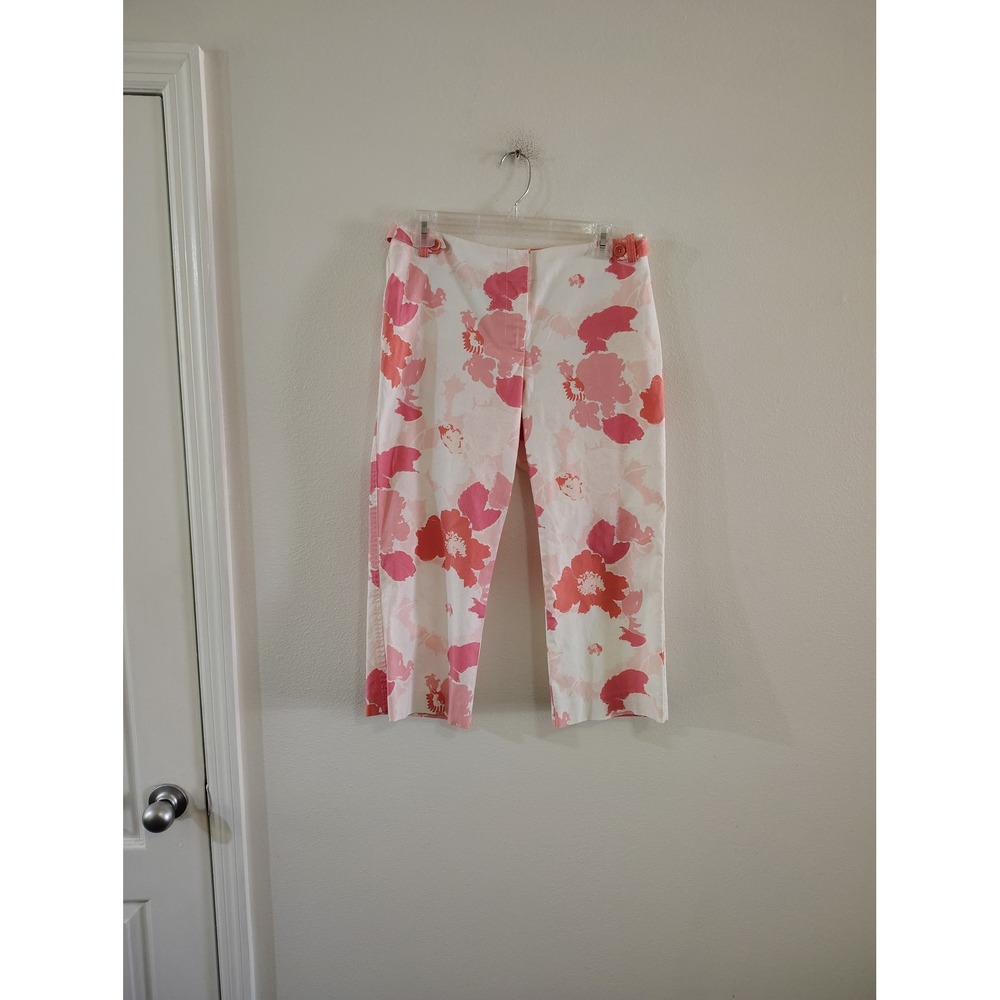 Ann Taylor Petites Pink Floral Crop Pants Straight Leg Size 6P
